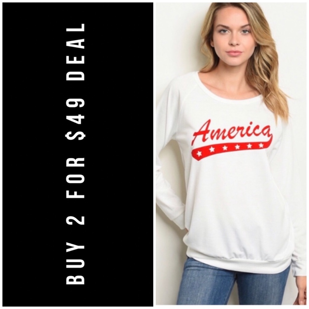 WHITE RED “AMERICA” GRAPHIC TOP